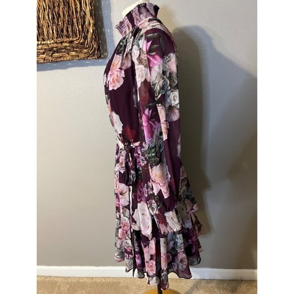 Alex Marie 14 Burgundy Plum Gray Long Sleeve Dress Stretch Career Church NEW - Picture 10 of 16
